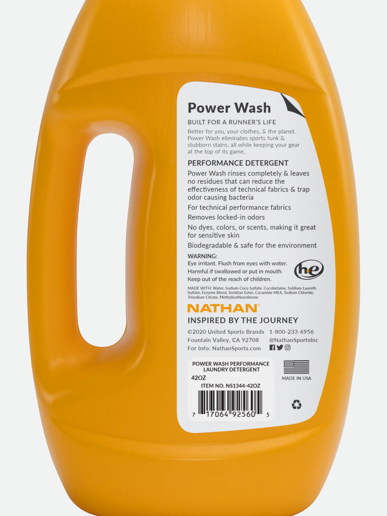 Nathan Power Wash™ 42oz Performance Laundry Detergent - Back of Bottle - Label Detail Shot
