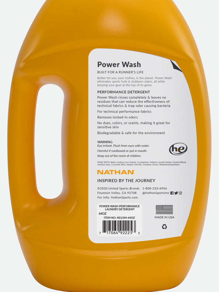 Nathan Power Wash™ 64oz Performance Laundry Detergent - Back of Bottle - Label Detail Shot
