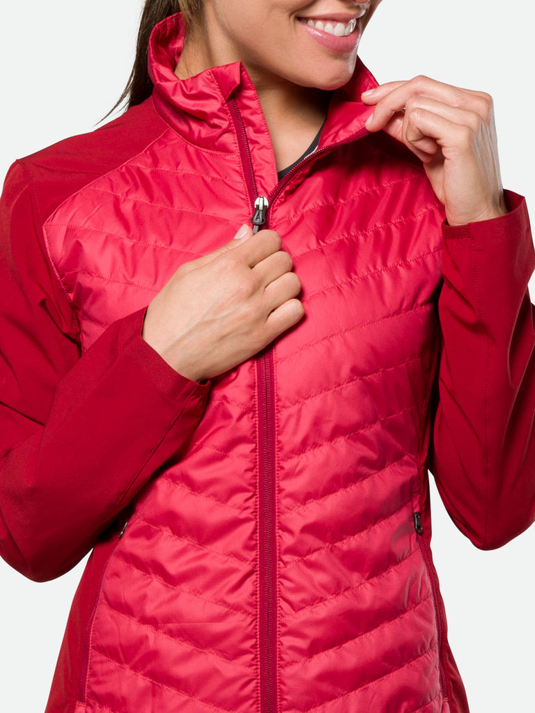 Nathan Women's Navigator Hybrid Jacket – Winterberry - On Model – Unzipping Jacket