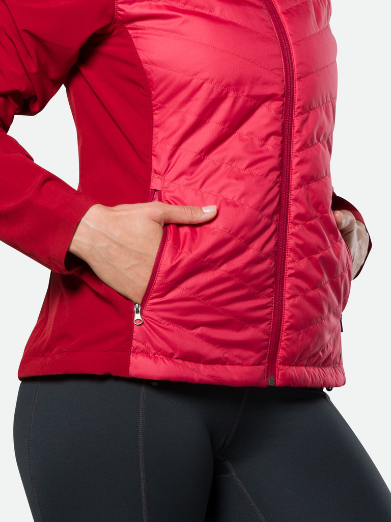 Nathan Women's Navigator Hybrid Jacket – Winterberry - On Model – Placing Hands in Side Pockets