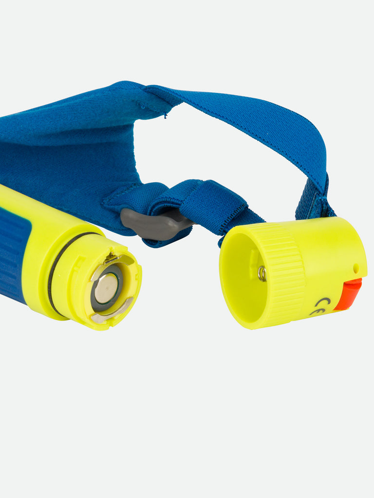 Nathan Polaris 200R Runner’s Hand Torch – Safety Yellow/Blue – Detail View – Open Cap (Battery Replacement)