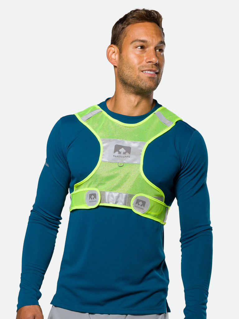 Nathan Streak Reflective Vest for Nighttime Visibility - Safety Yellow - On Model - Front View 