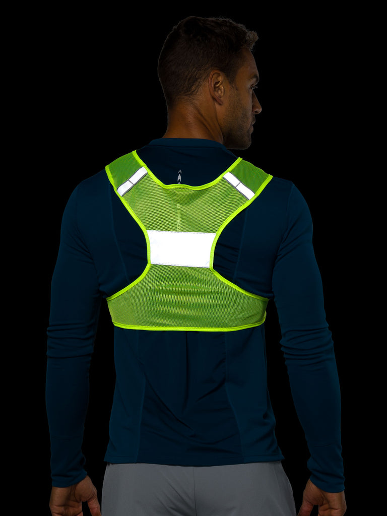 Nathan Streak Reflective Vest for Nighttime Visibility - Safety Yellow - On Model - Back Reflective View
