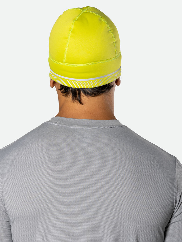 Nathan HyperNight Reflective Safety Beanie - Hi Vis Yellow - On Model - Back View