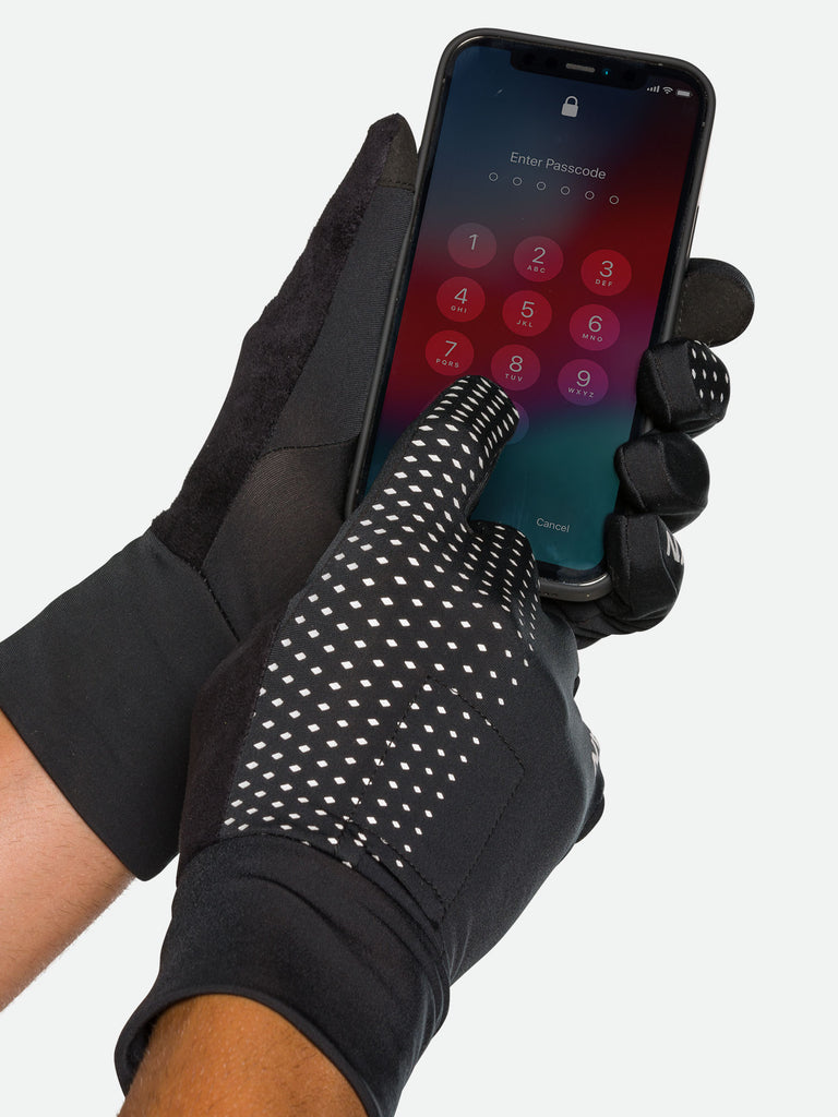 Nathan HyperNight Reflective Gloves - Black - Model Unlocking Cell Phone with Gloves On