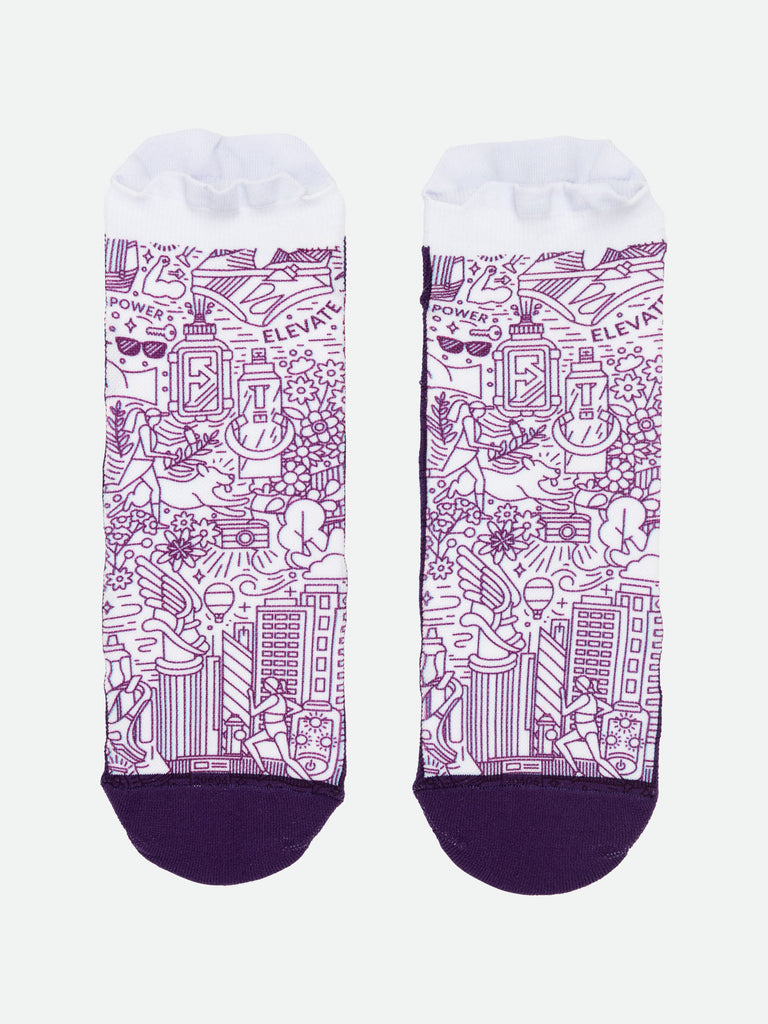 Nathan Speed Tab Low Cut Printed Socks - Plum Purple - Front Lay Flat View