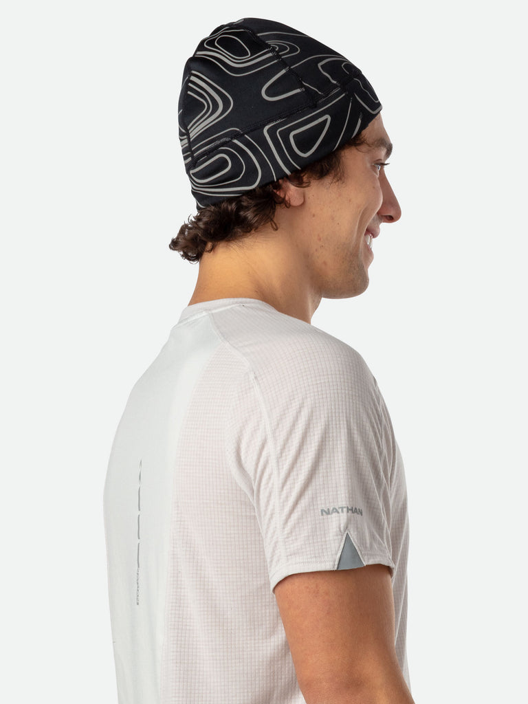Nathan Reflective Safety Beanie - Black/Topo -  On Model - Back View