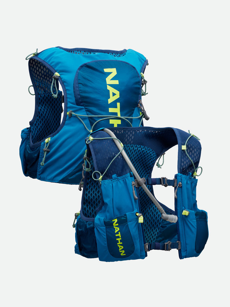 Nathan VaporAir 3.0 7 Liter Men's Hydration Pack - Deep Blue/Safety Yellow - Front & Back of Pack