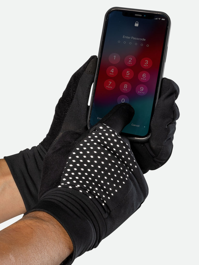 Nathan HyperNight Reflective Convertible Mitts - Black - Model Unlocking Cell Phone with Gloves On