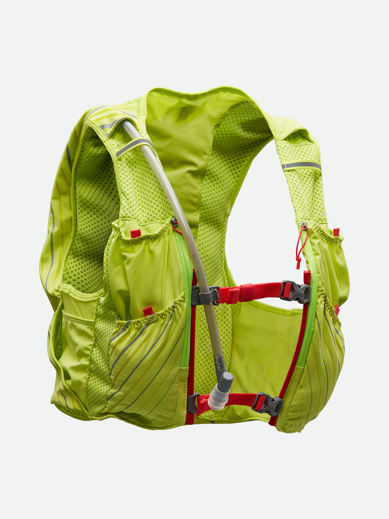 Nathan Pinnacle 12 Liter Women's Hydration Race Vest - Finish Lime/Hibiscus - Front of Pack