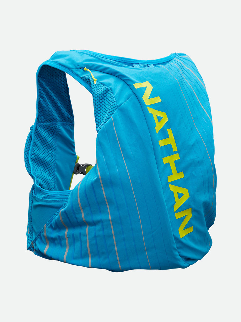 Nathan Pinnacle 12 Liter Unisex Hydration Race Vest - Blue Me Away/Finish Lime Green - Back of Pack