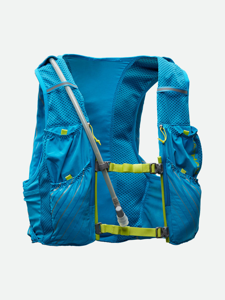 Nathan Pinnacle 12 Liter Unisex Hydration Race Vest - Blue Me Away/Finish Lime Green - Front of Pack