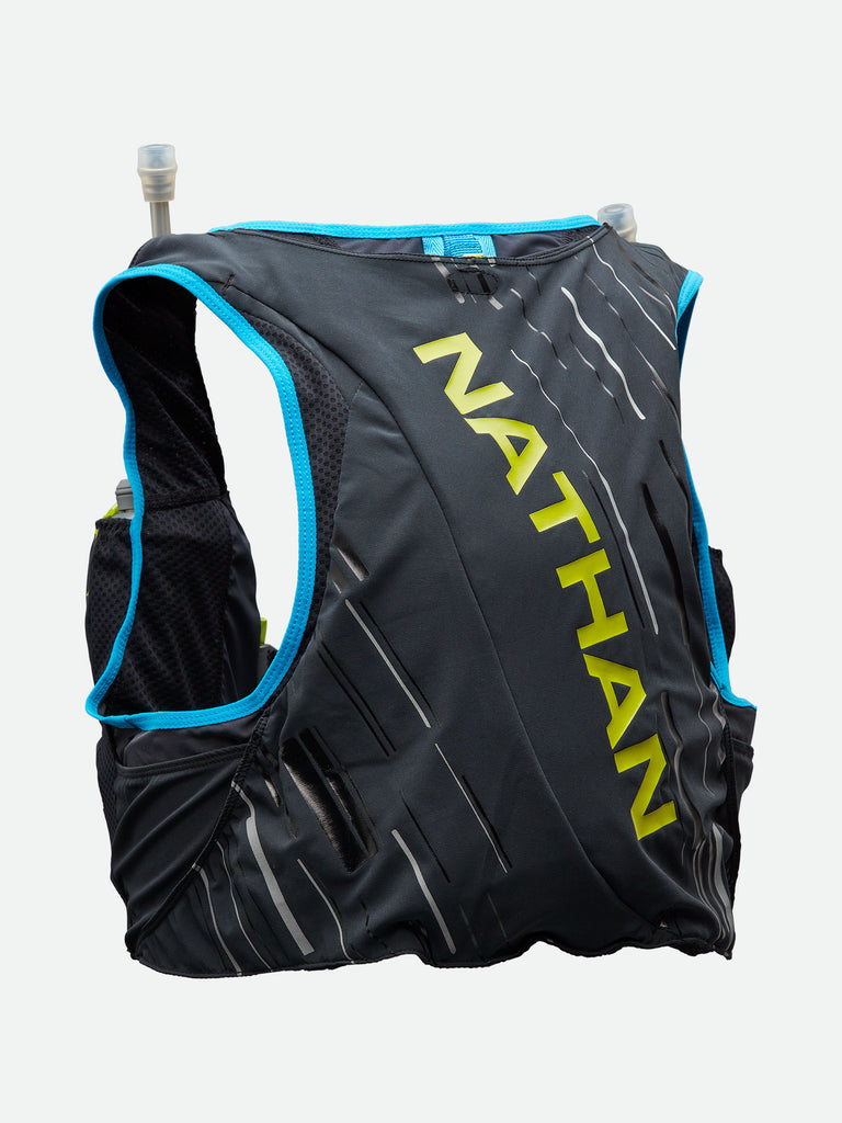 Nathan Pinnacle 4 Liter Men's Hydration Race Vest - Black/Finish Lime Green - Back of Pack