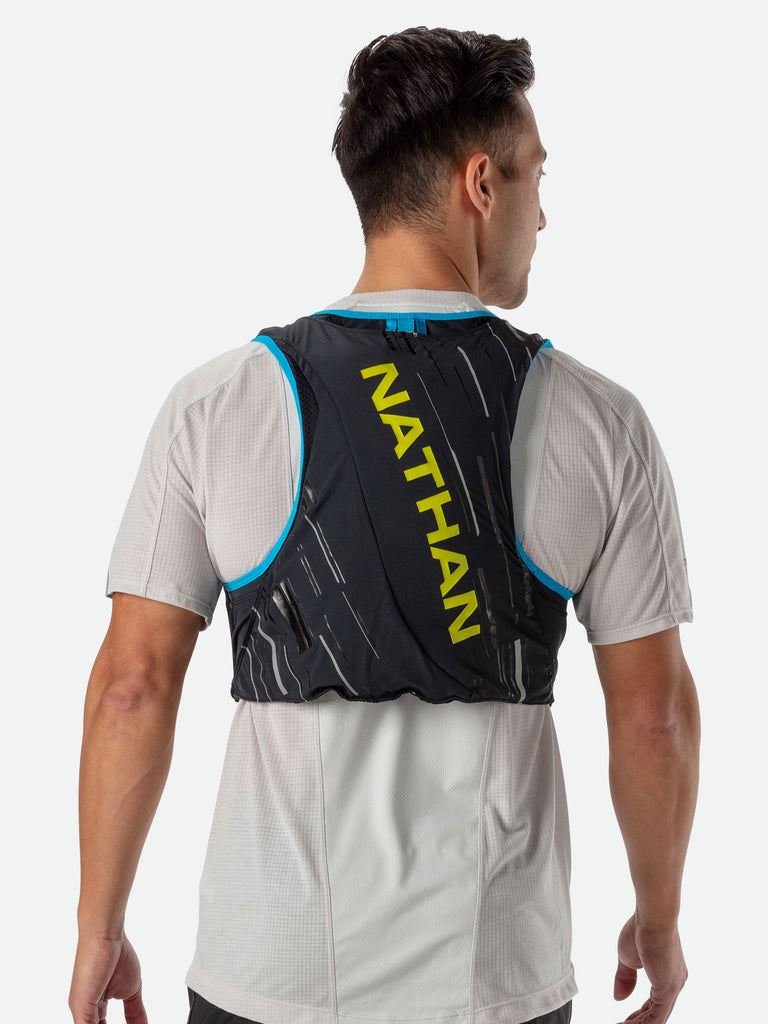 Nathan Pinnacle 4 Liter Men's Hydration Race Vest - Black/Finish Lime Green - Male Runner Back View