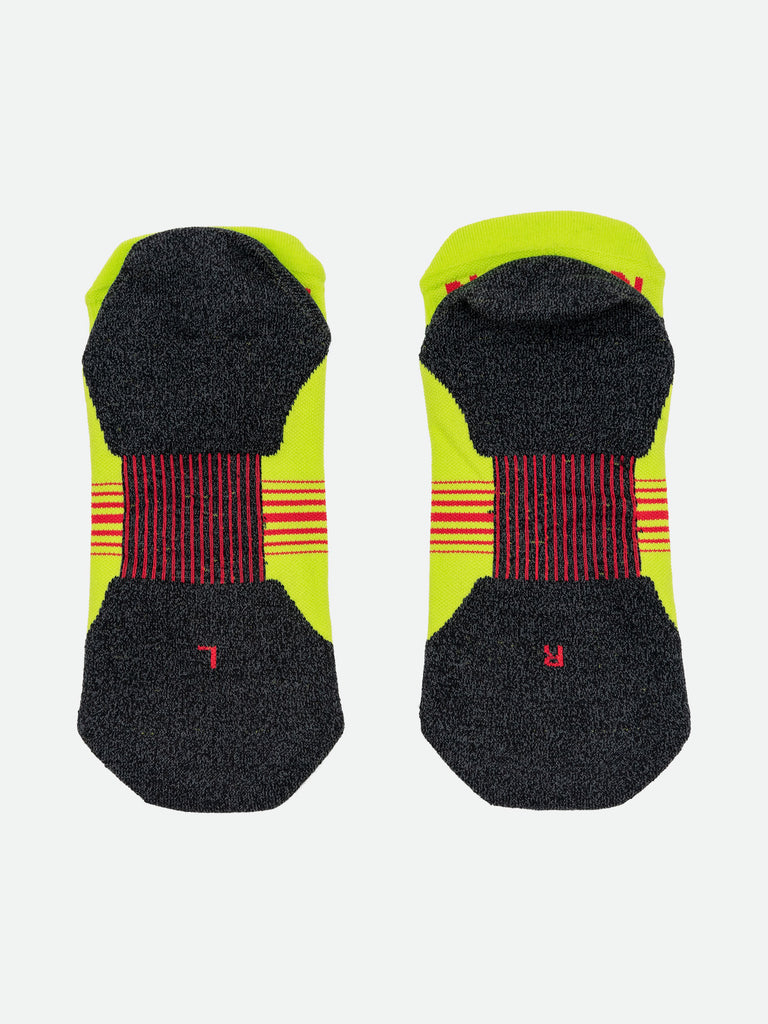 NATHAN Perfomance Running Low Cut Socks - Finish Lime Stripes/Yellow - Back Lay Flat View