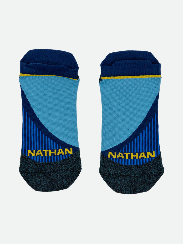 Nathan Performance Running Low Cut Socks - Navy/Light Blue Stripes - Front Lay Flat View