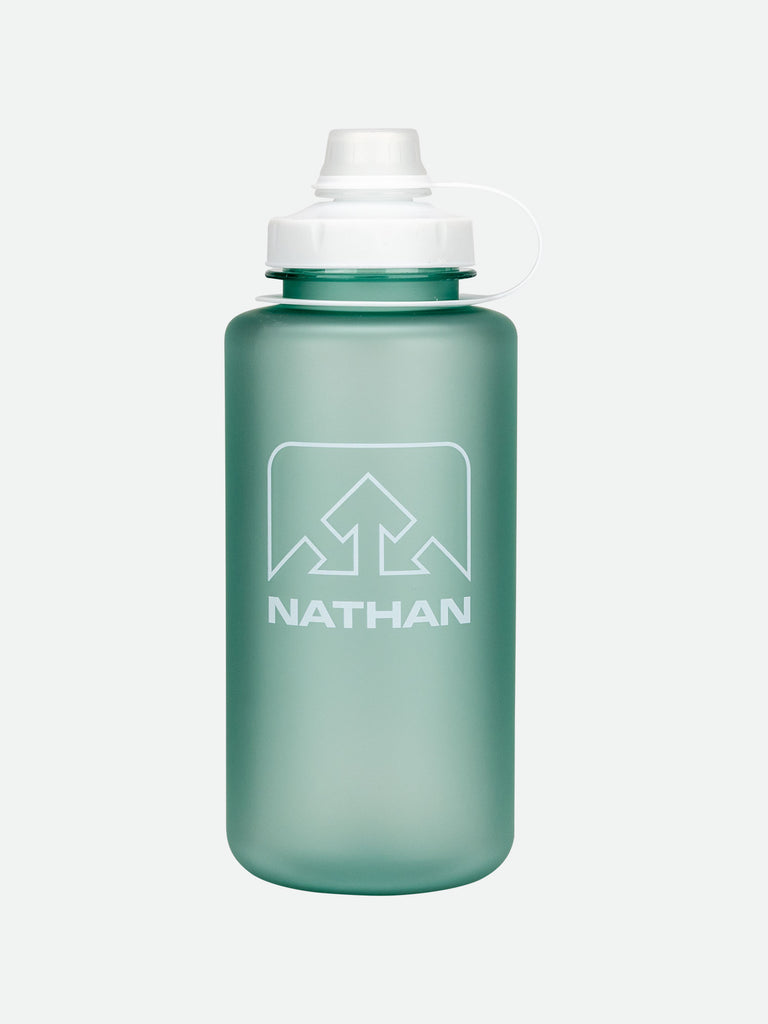 NATHAN BigShot 1 Liter Hydration Bottle - Sterling Blue/White - Front of Bottle