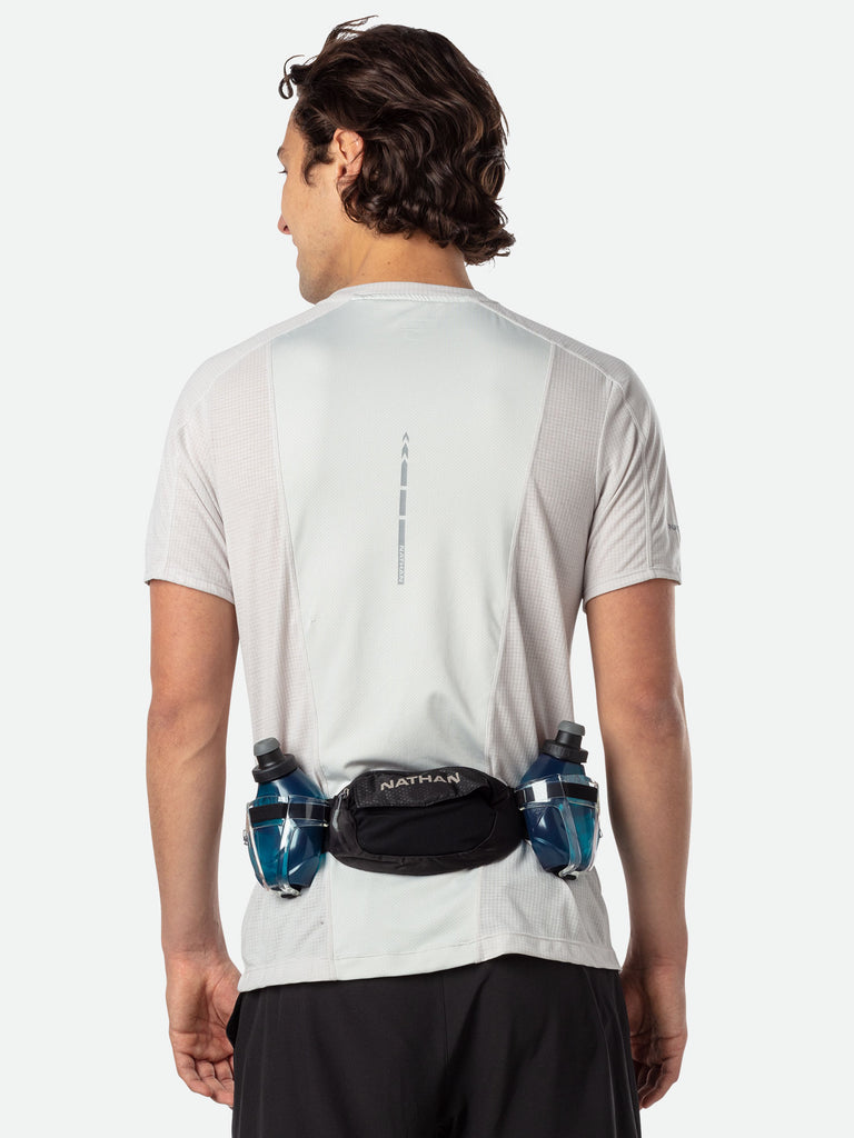Nathan TrailMix Plus Hydration Belt - Black/Reflective Silver - On Model - Back of Belt