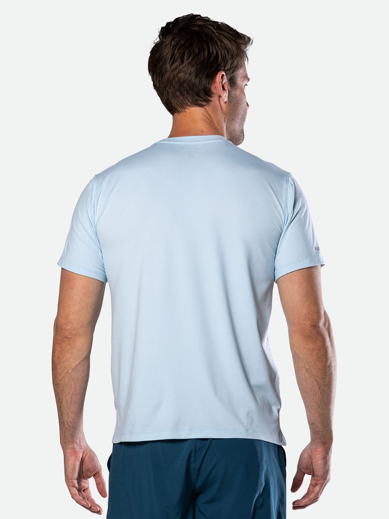 Nathan Men's 2.0 Dash Short Sleeve Shirt – Vapor Blue Stripe - Back View