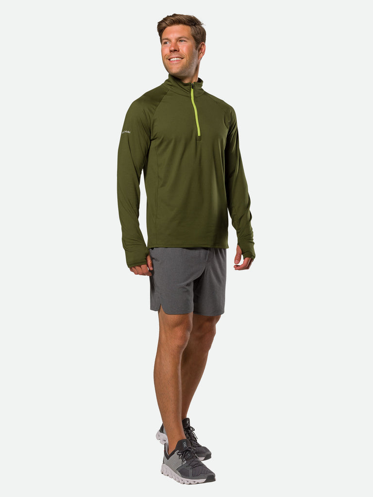 Nathan Men’s Tempo Quarter Zip Long Sleeve Shirt 2.0 – Forest Green - Side View