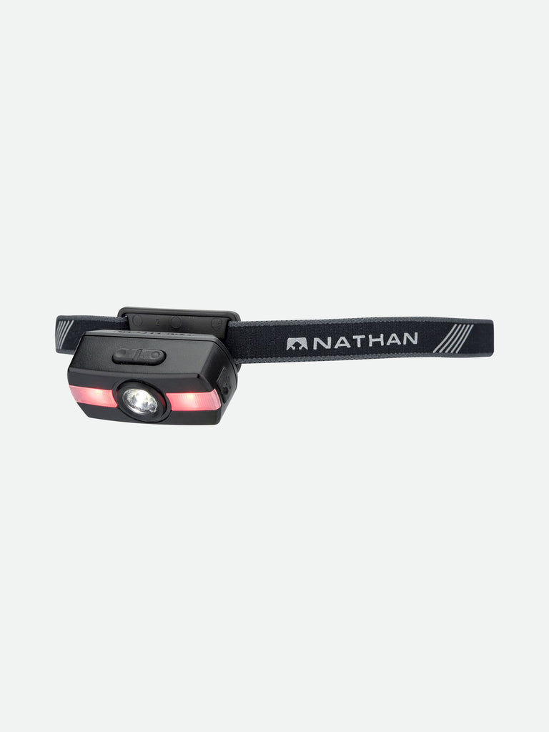 Nathan Neutron Fire RX Runner's Safety Headlamp - Black - Headlamp Tilted Down View