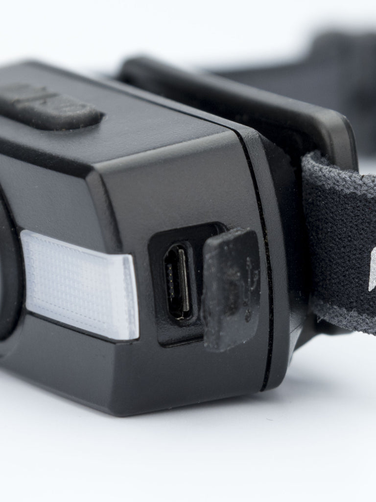Nathan Neutron Fire RX Runner's Safety Headlamp - Black - USB Port Open Detail Shot