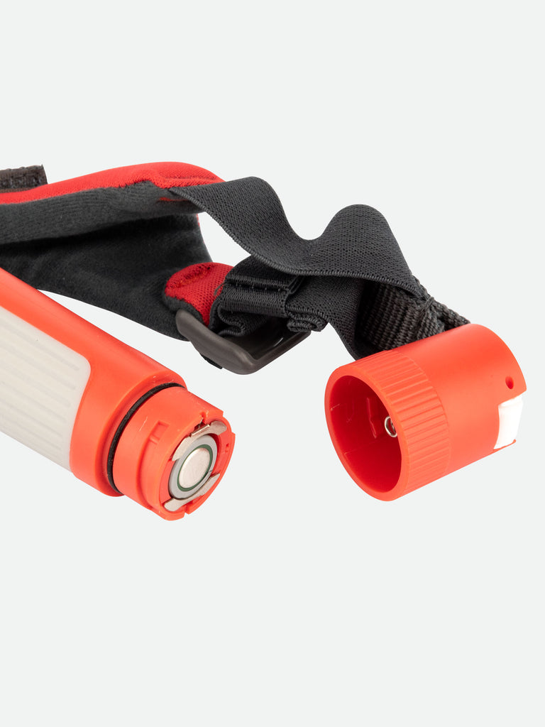 Nathan Terra Fire 300 R Hand Torch – Tangerine Tango Red – Detail View – Open Cap (Battery Replacement)