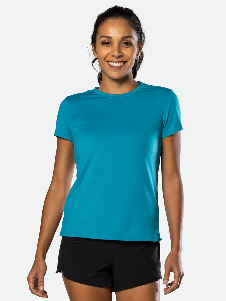 Nathan Women's 2.0 Dash Short Sleeve Shirt – Bright Teal - Front View