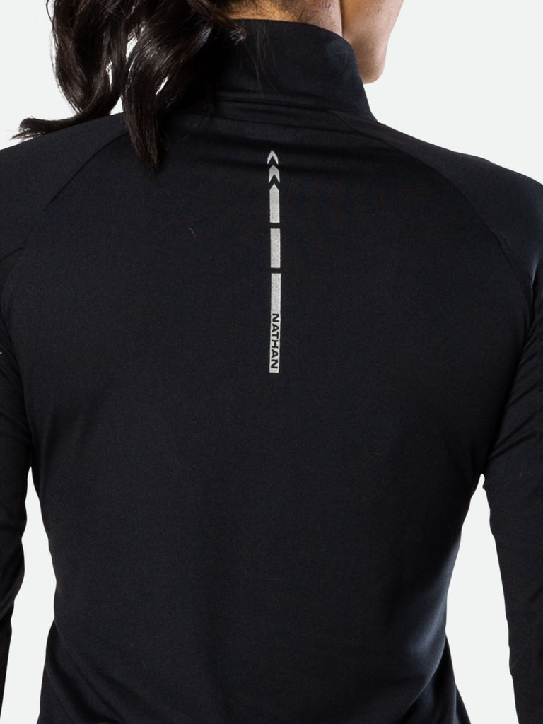 Nathan Women’s Tempo Quarter Zip Long Sleeve Shirt 2.0 – Black – Detail Back View