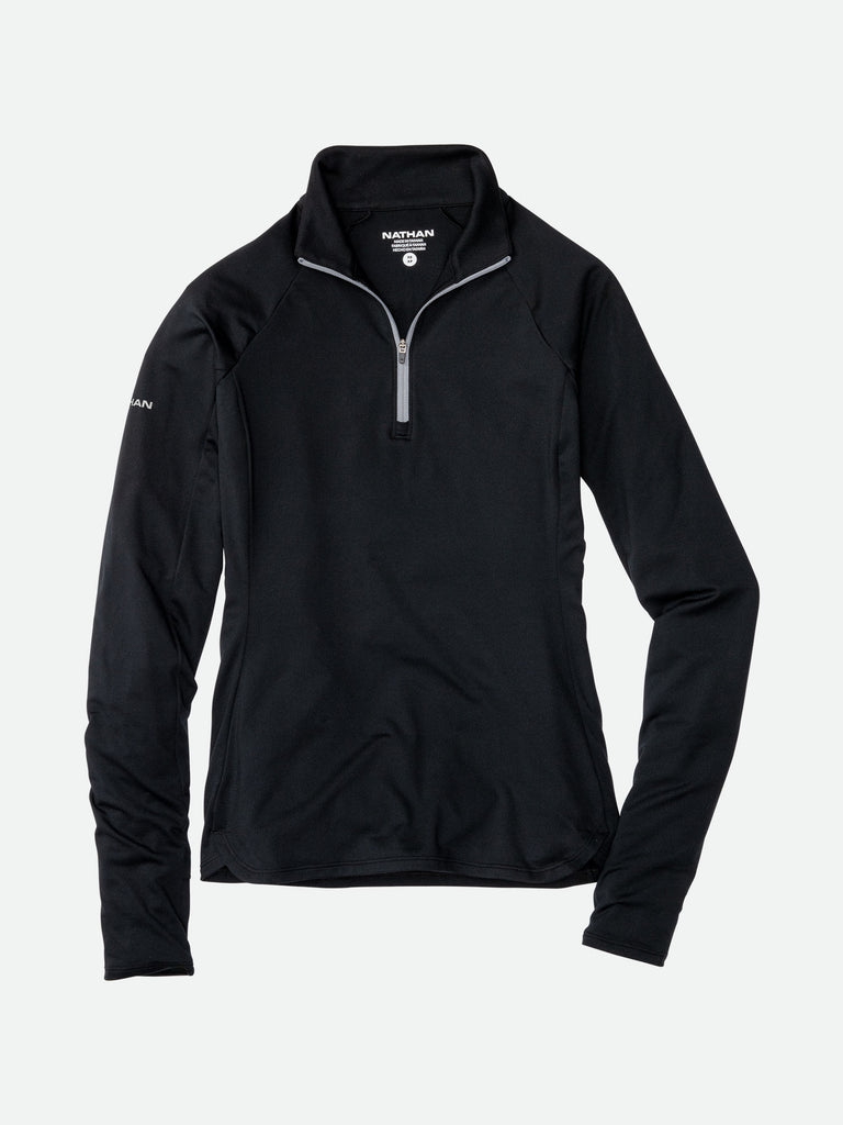 Nathan Women’s Tempo Quarter Zip Long Sleeve Shirt 2.0 – Black – Lay Flat 