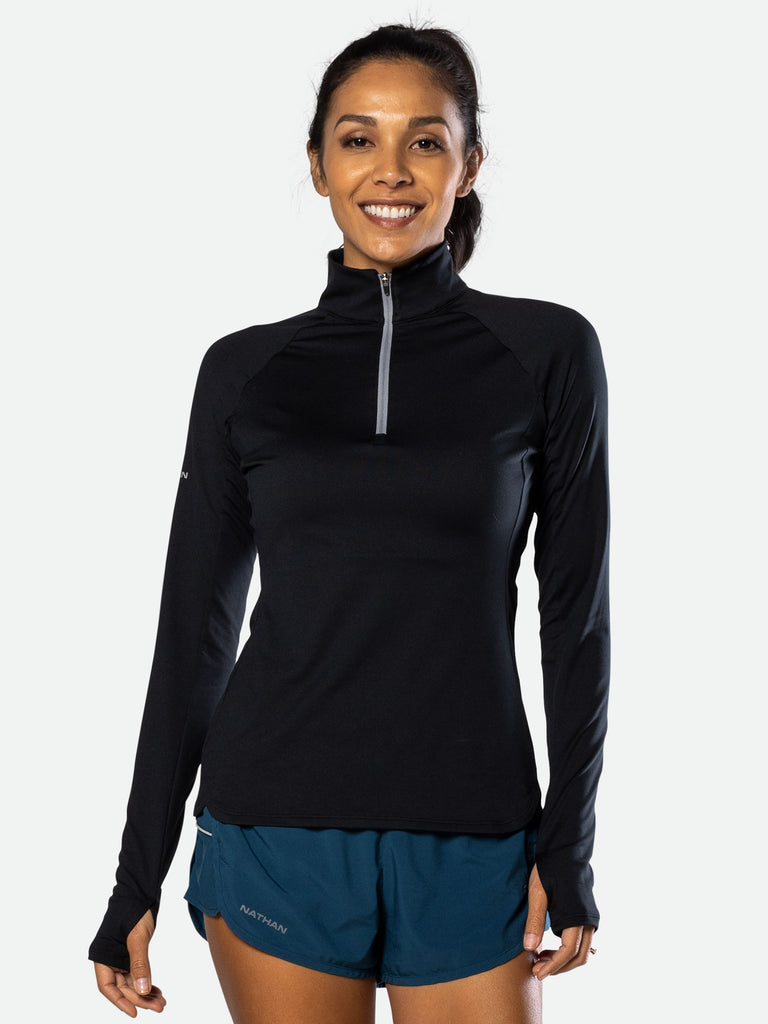 Nathan Women’s Tempo Quarter Zip Long Sleeve Shirt 2.0 – Black - Front View