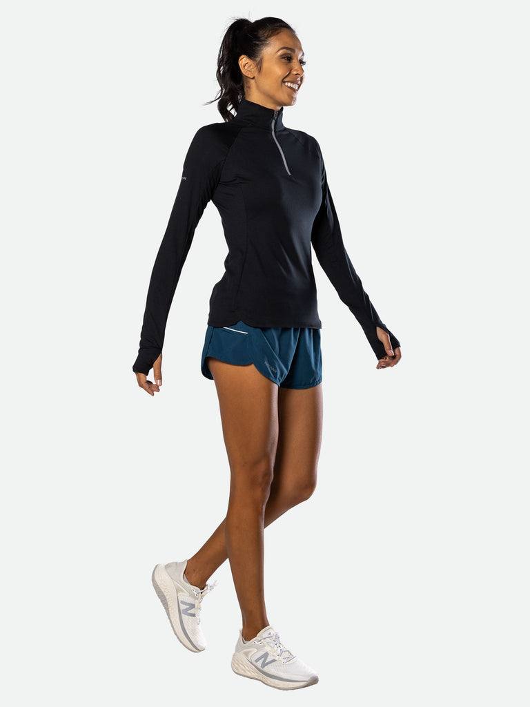 Nathan Women’s Tempo Quarter Zip Long Sleeve Shirt 2.0 – Black - Side View