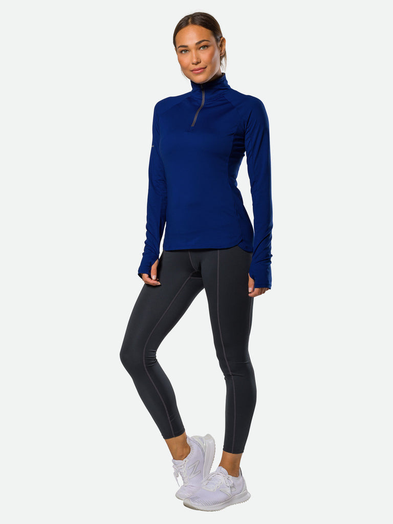 Nathan Women’s Tempo Quarter Zip Long Sleeve Shirt 2.0 – Sodalite Blue - Three Quarter View