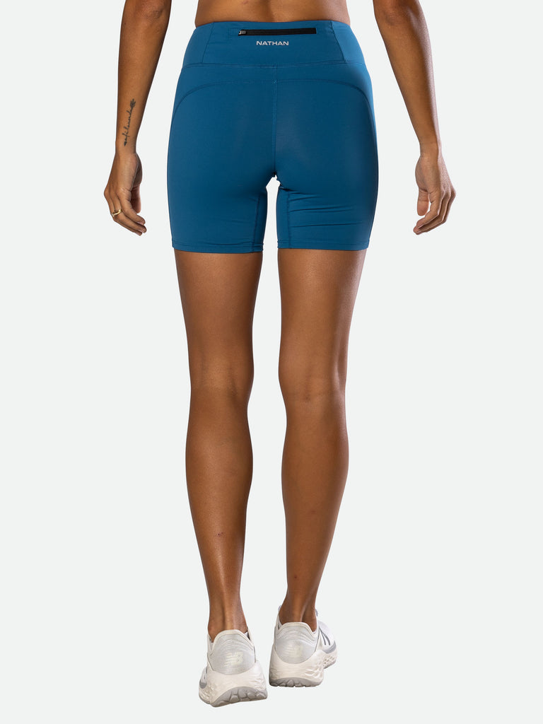 Nathan Women’s Interval 6” Bike Shorts – Teal Blue - Back View