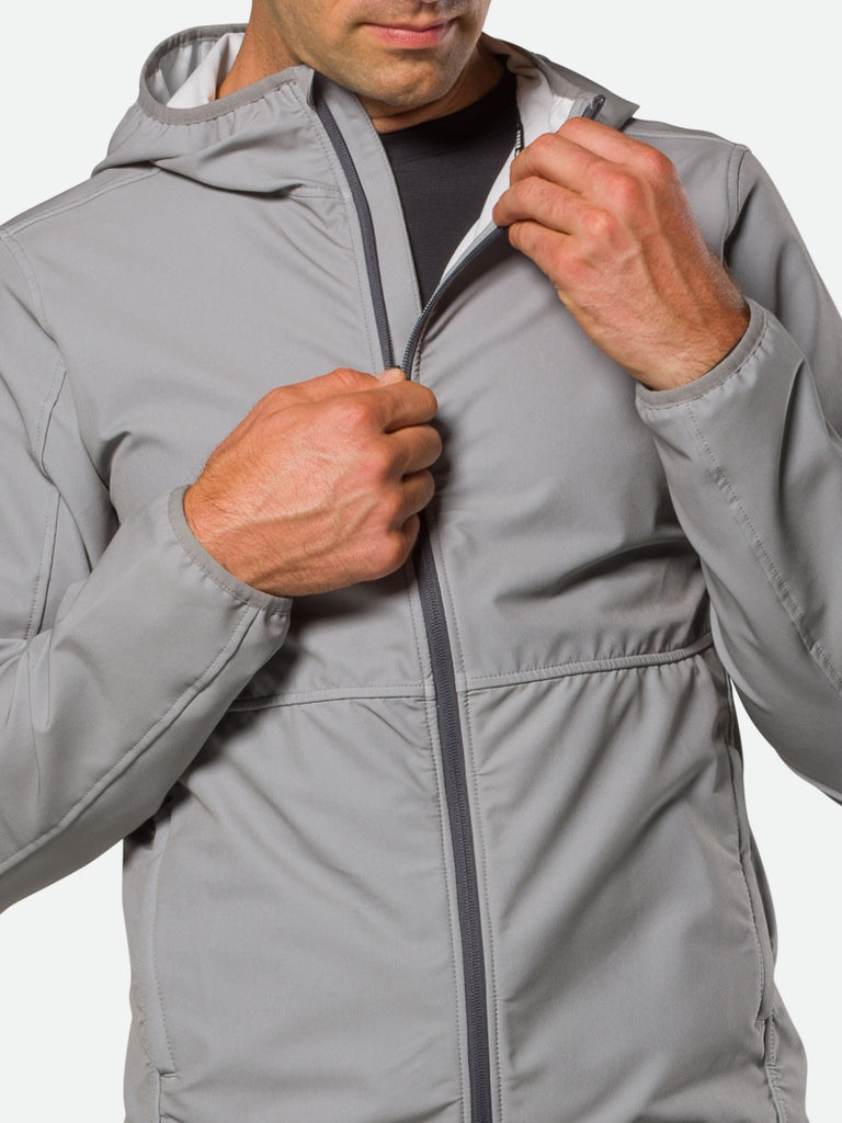 Nathan Men's Adventure Jacket – Monument Grey - On Model – Unzipping Jacket