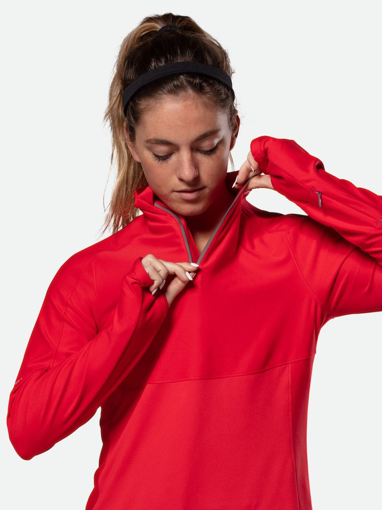 Women's Tempo Quarter Zip Long Sleeve Shirt (Red) | Nathan Sports