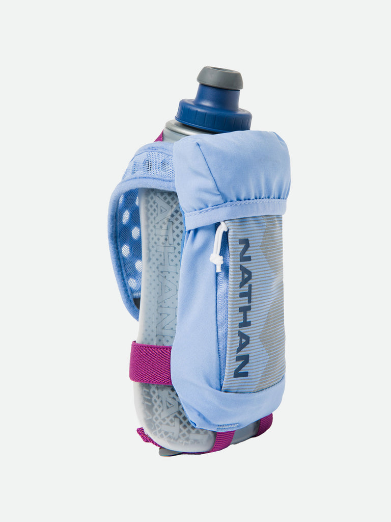 Nathan QuickSqueeze 18oz Insulated Hydration Handheld - Perwinkle/Estate Blue - Front of Handheld