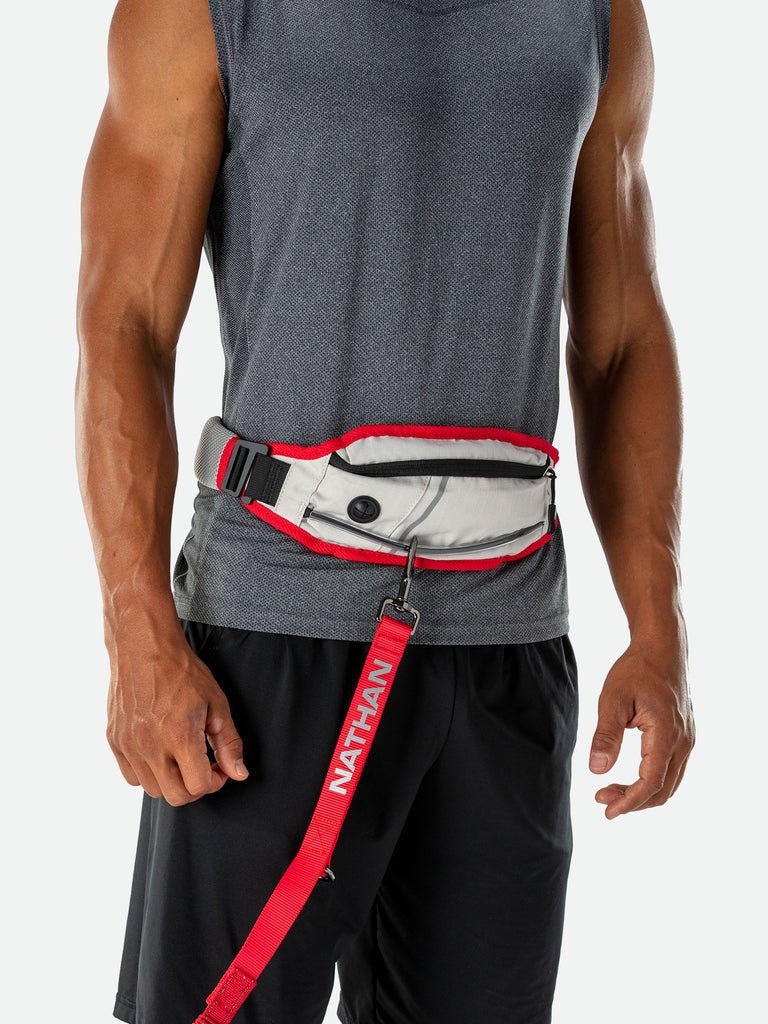 Nathan K9 Series Runner's Waistpack with Leash - Model wearing Waistpack with leash attached